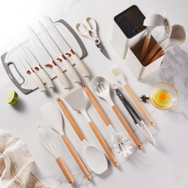 Kit Utensílios de Cozinha de Silicone Premium 19 Peças