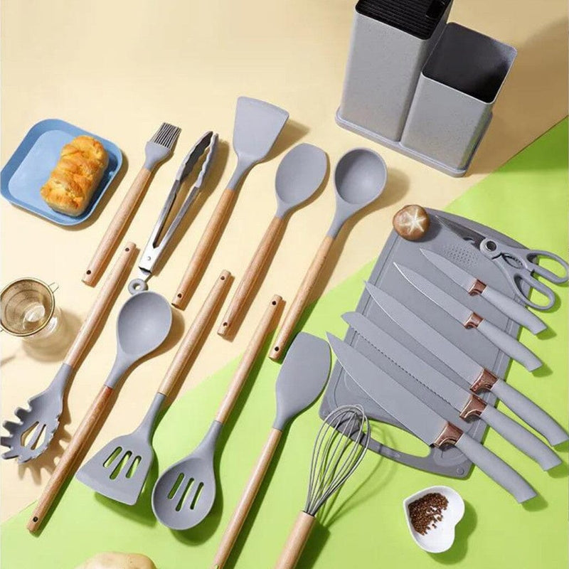 Kit Utensílios de Cozinha de Silicone Premium 19 Peças